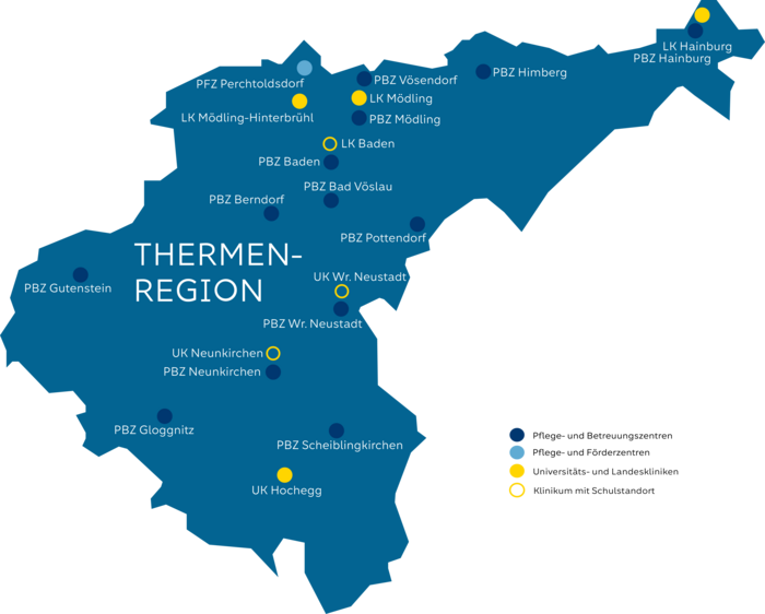 Gesundheitsregion Thermenregion mit den Klinik- und PBZ-Standorten
